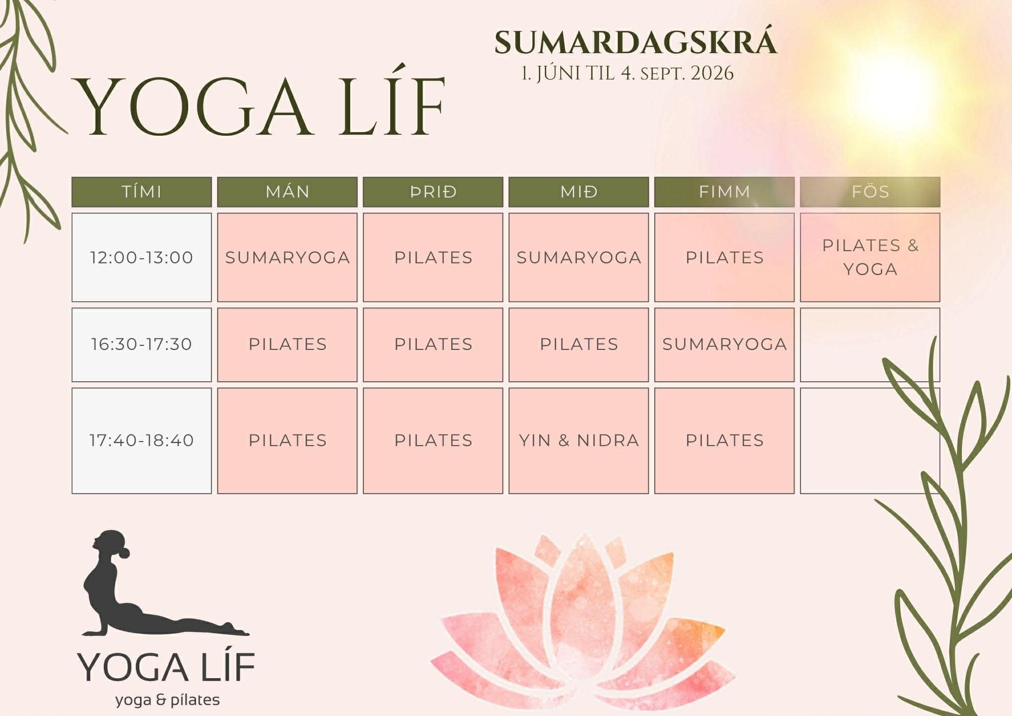 Yoga Líf Sumardagskrá 2026
